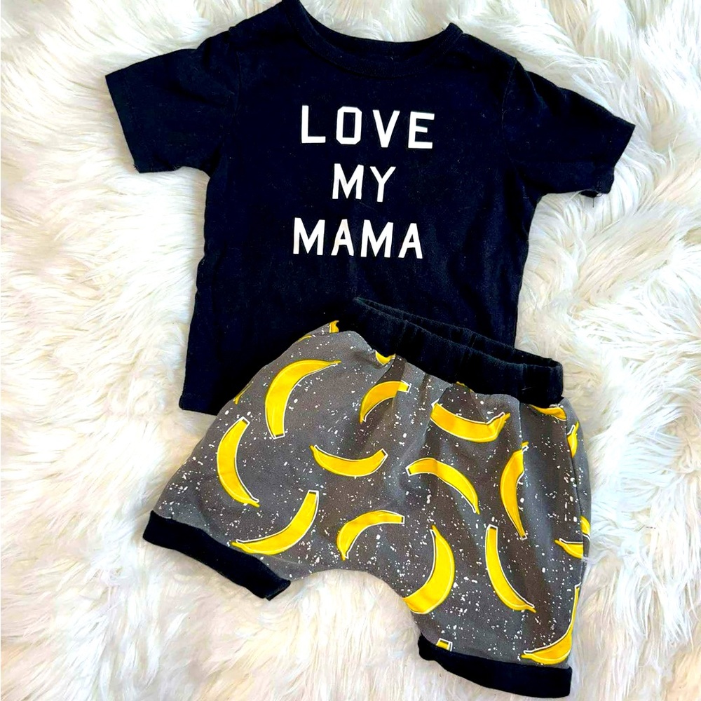 🍌 Love My Mama tee and Emerson banana bamboo shorts 🍌